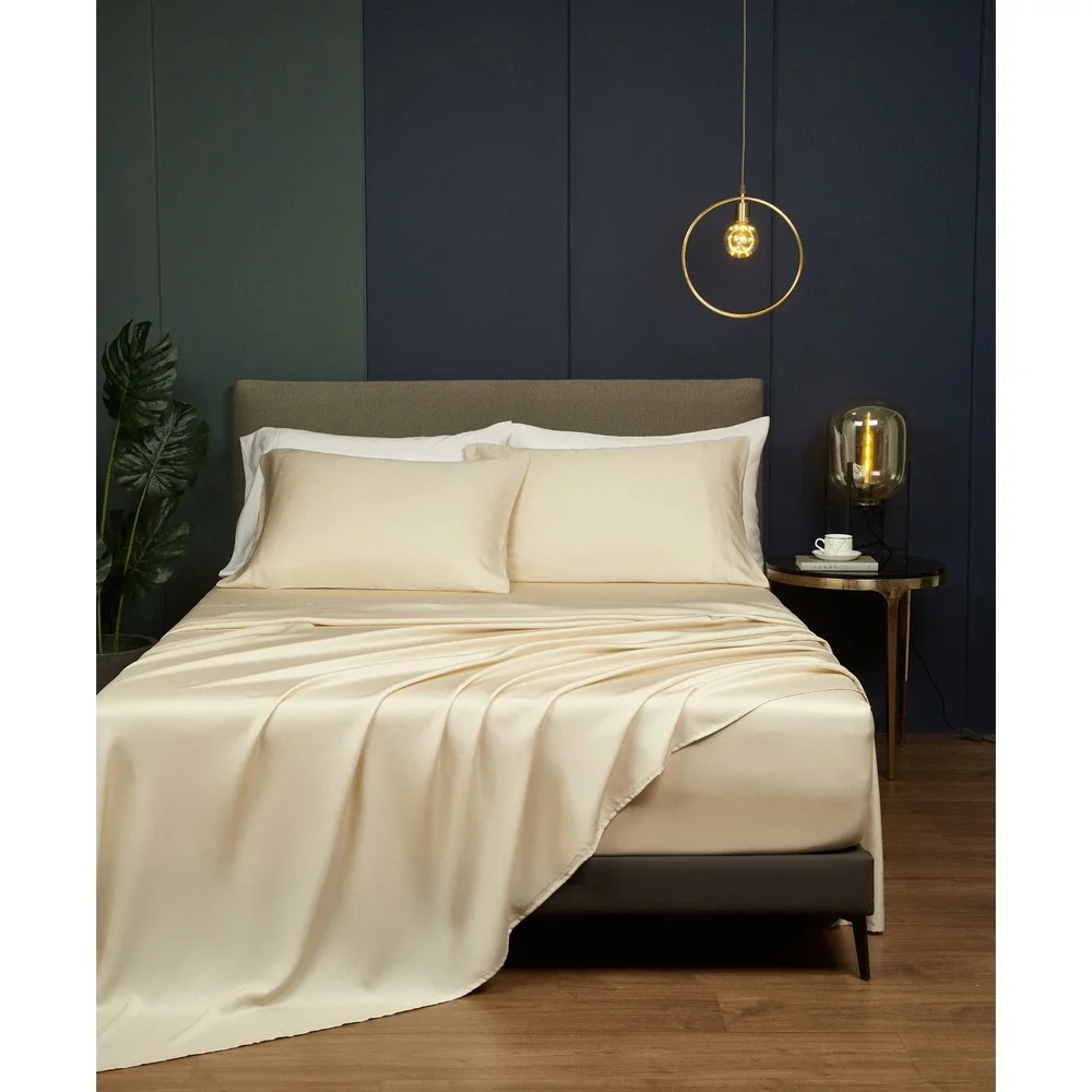 Kang Beige 100% Tencel Sheet Set with Pillowcase Top Grade & Natural‎ Full